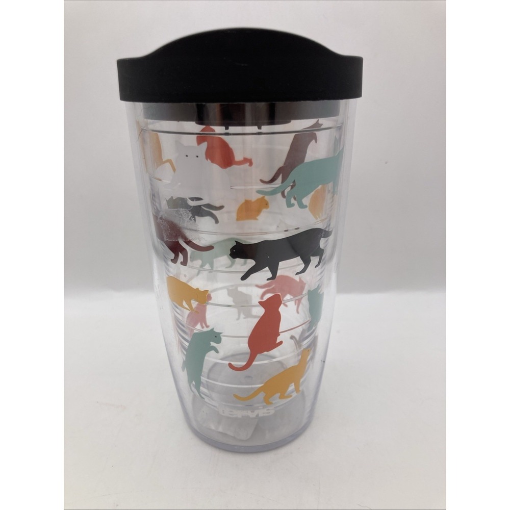Tervis 16oz Multicolored Cat Themed Cup New Cat Lovers Black Lid Whimsical